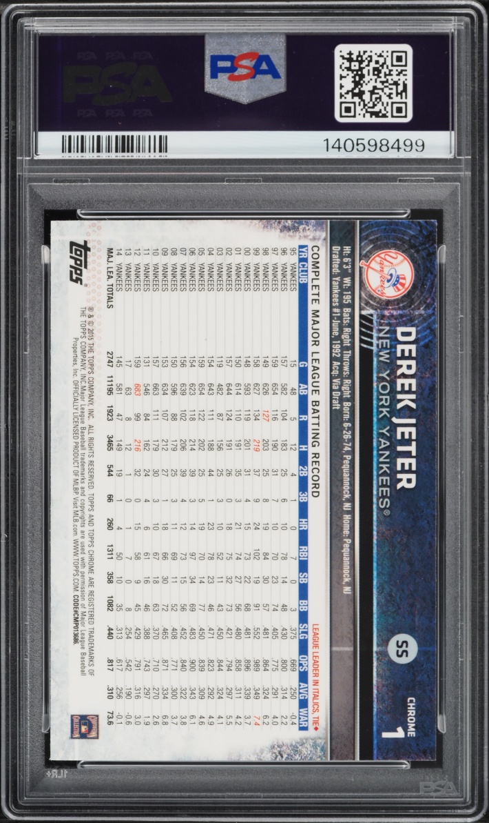 2015 Topps Chrome Prism Refractor Derek Jeter #1 PSA 10 GEM MINT