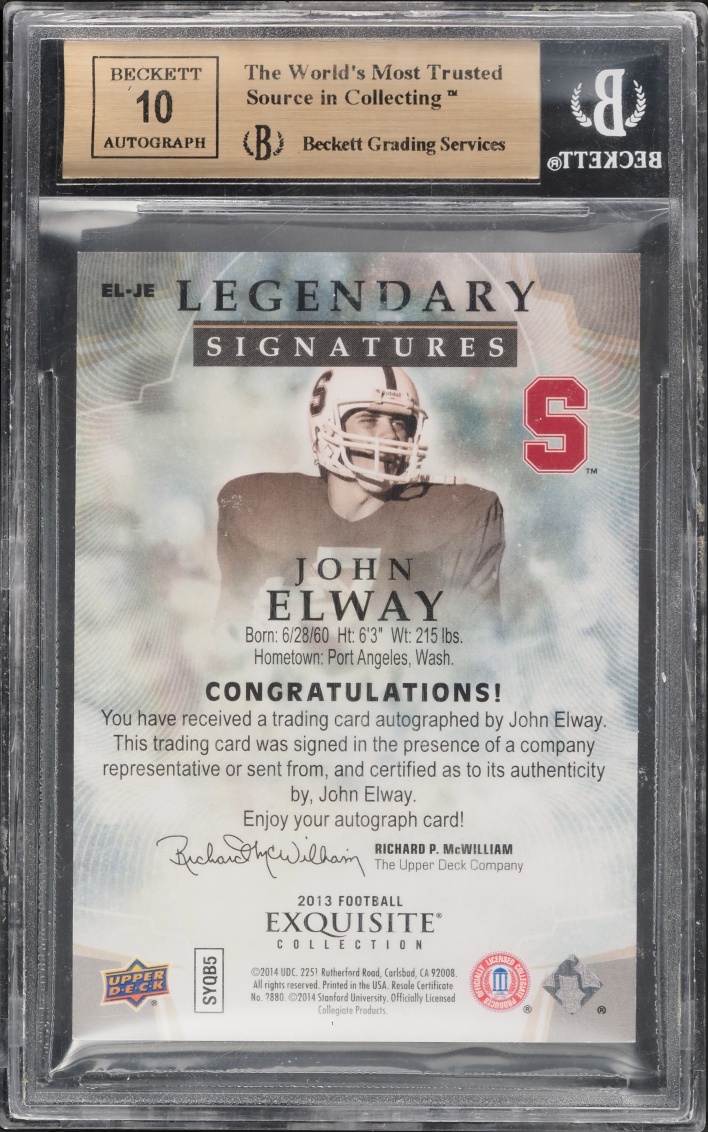 2013 Exquisite Collection Legendary John Elway /30 #ELJE BGS 9.5 GEM MINT