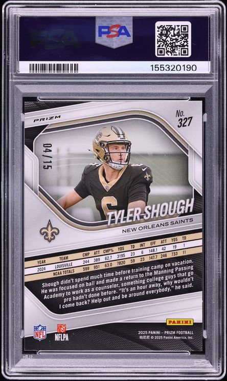 2025 Panini Prizm Forest Camo Tyler Shough /15 #327 PSA 8 NM-MT