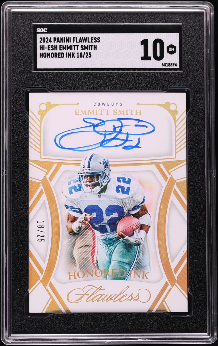 2024 Panini Flawless Honored Ink Emmitt Smith AUTO /25 #HI-ESH SGC 10 GEM MINT