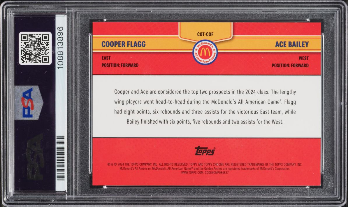 2024 Topps Chrome McDonald's Combo Superfractor Cooper Flagg Bailey ROOKIE 1/1 PSA 9