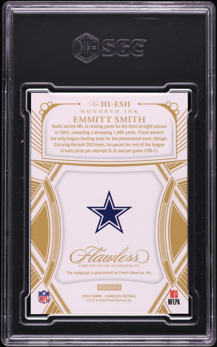2024 Panini Flawless Honored Ink Emmitt Smith AUTO /25 #HI-ESH SGC 10 GEM MINT