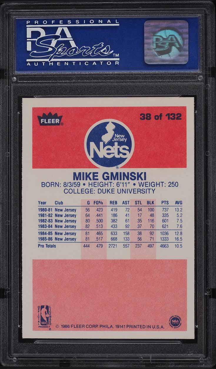 1986 Fleer Basketball Mike Gminski #38 PSA 9 MINT