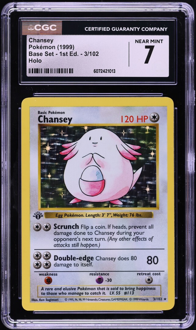 1999 Pokemon Base Set Shadowless 1st Edition Holo Chansey #3 CGC 7 NRMT