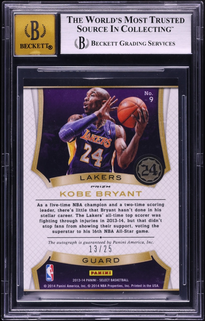 2013 Select Purple Prizm Kobe Bryant AUTO /25 #9 BGS 7.5 NRMT+ - Photo 2