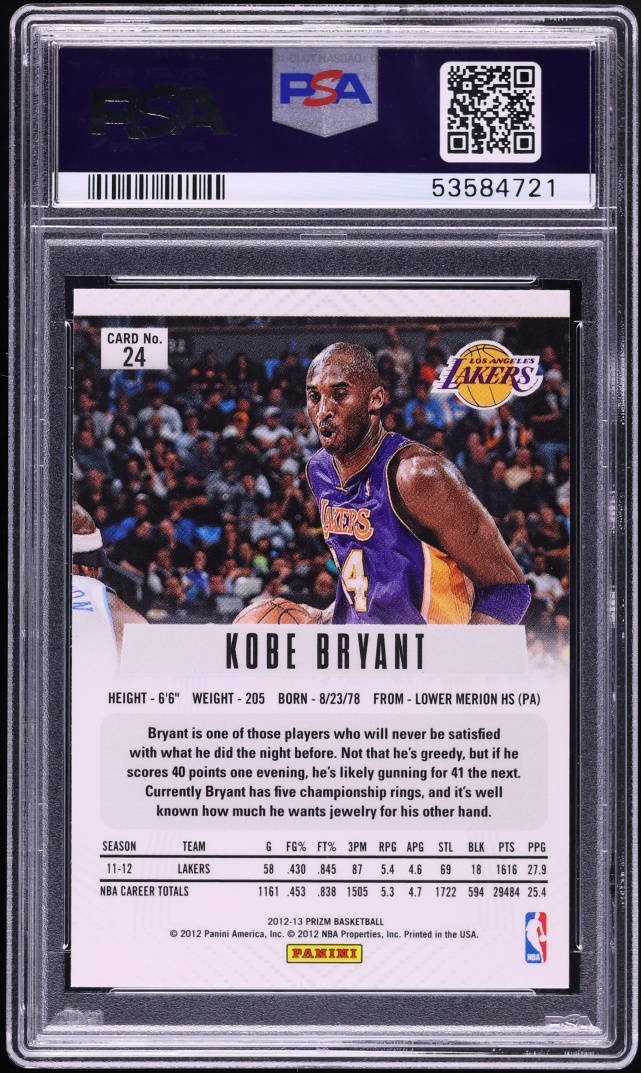 2012 Panini Prizm Silver Kobe Bryant #24 PSA 10 GEM MINT - Photo 2