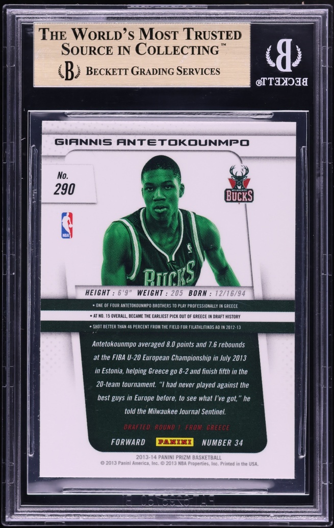 2013 Panini Prizm Giannis Antetokounmpo ROOKIE #290 BGS 10 PRISTINE - Photo 2