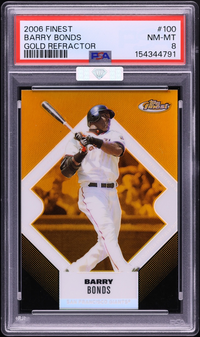 2006 Finest Gold Refractor Barry Bonds /49 #100 MBA PSA 8 NM-MT
