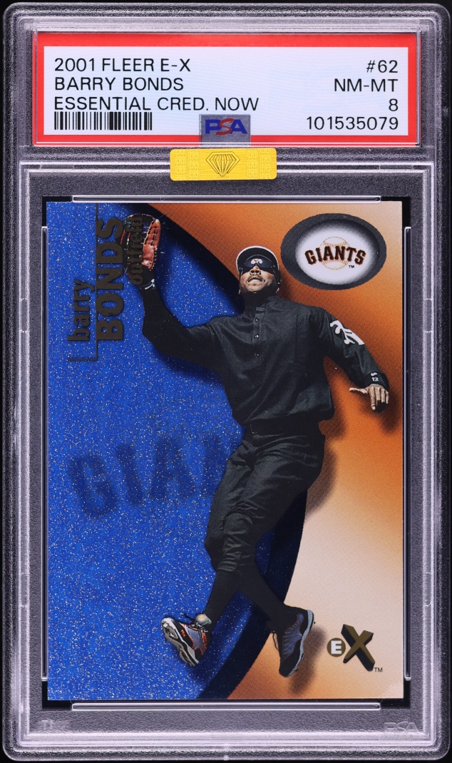 2001 Fleer E-X Essential Credentials Now Barry Bonds /299 #62 MBA PSA 8 NM-MT