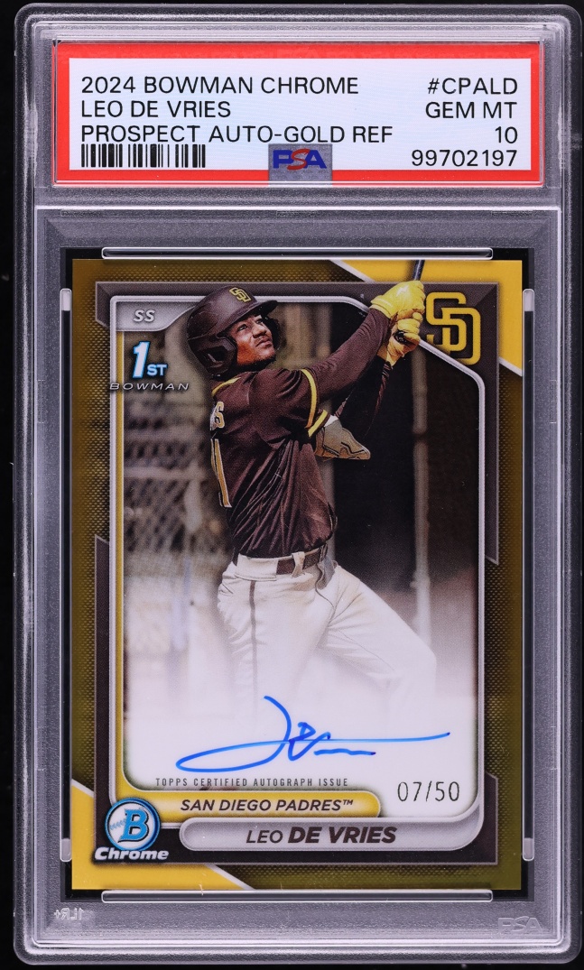 2024 Bowman Chrome Gold Refractor Leo De Vries PROSPECT AUTO /50 #CPA-LD PSA 10 GEM MINT