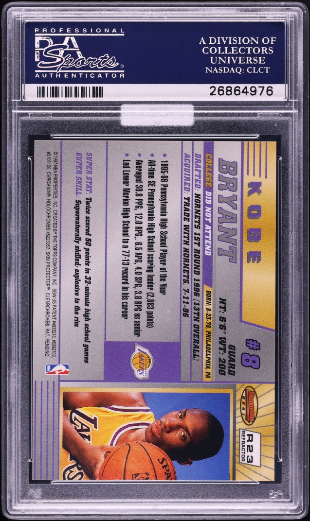 1996 Bowman's Best Refractor Kobe Bryant ROOKIE #R23 MBA PSA 9 MINT - Photo 2