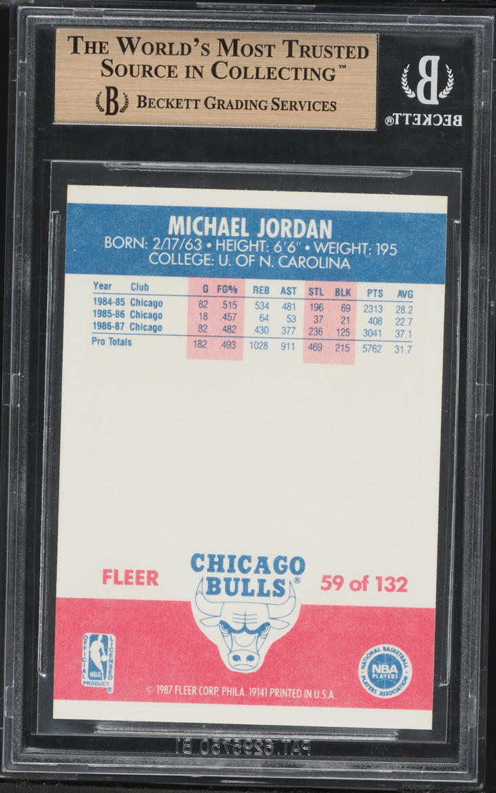 1987 Fleer Basketball Michael Jordan #59 BGS 9.5 GEM MINT
