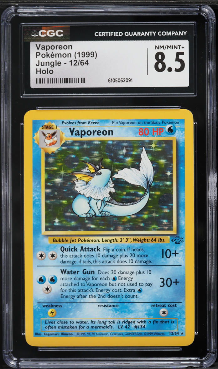 1999 Pokemon Jungle Holo Vaporeon #12 CGC 8.5 NM-MT+