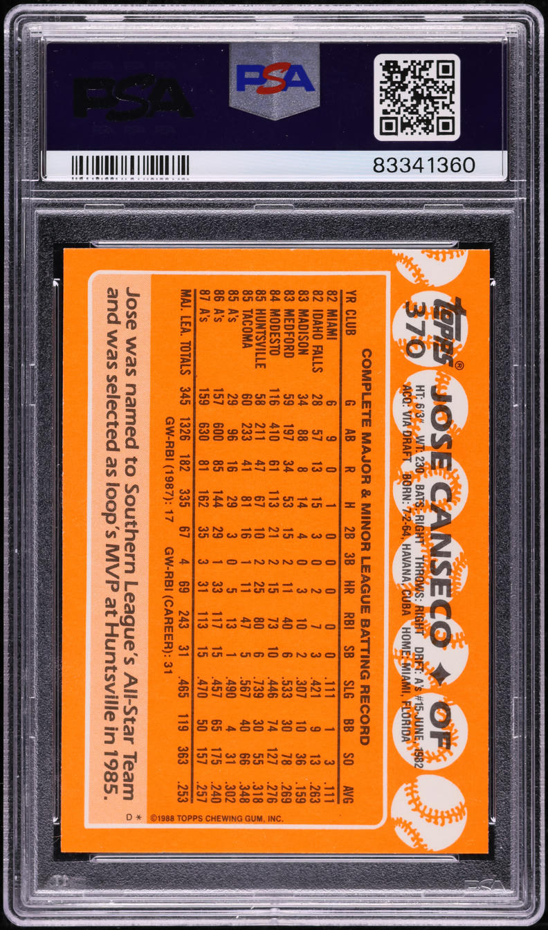 1988 Topps Tiffany Jose Canseco #370 PSA 10 GEM MINT