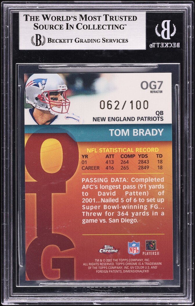 2002 Topps Chrome Own The Game Refractor Tom Brady /100 #OG7 BGS 9 MINT - Photo 2