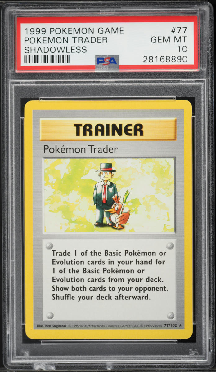 1999 Pokemon Base Set Shadowless Pokemon Trader #77 PSA 10 GEM MINT