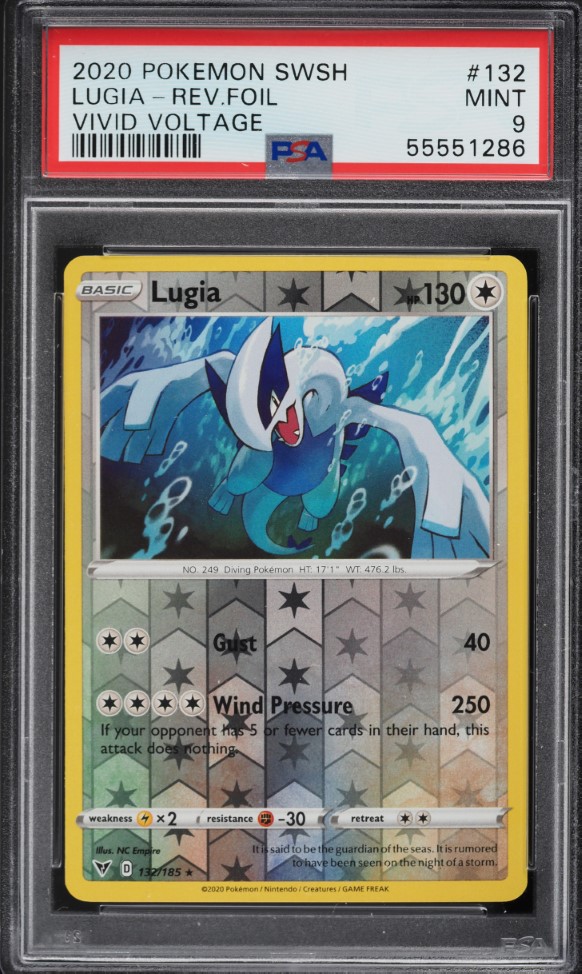 2020 Pokemon Sword & Shield Vivid Voltage Reverse Holo Lugia #132 PSA 9 MINT