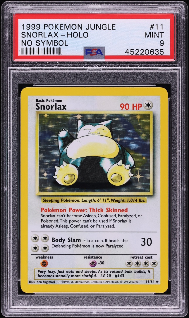 1999 Pokemon Jungle No Symbol Holo Snorlax #11 PSA 9 MINT