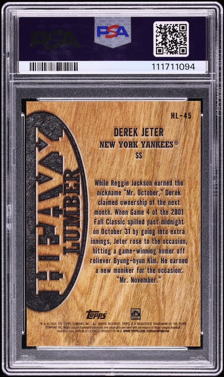 2024 Topps Heavy Lumber Update Derek Jeter #HL-45 PSA 10 GEM MINT