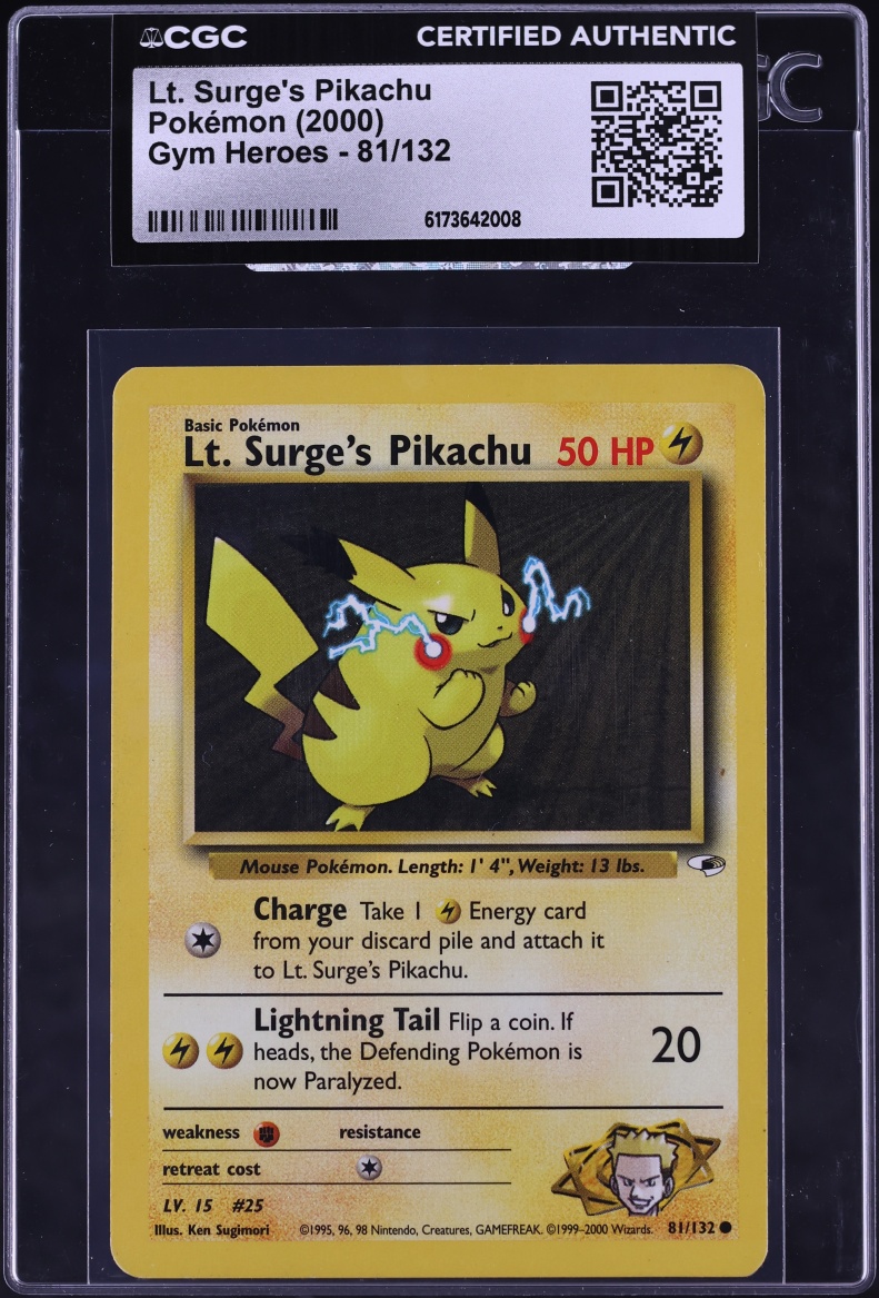 2000 Pokemon Gym Heroes Lt. Surge's Pikachu #81 CGC AUTH