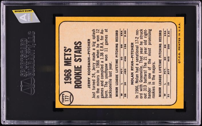 1968 Topps Nolan Ryan ROOKIE #177 SGC 9 MINT