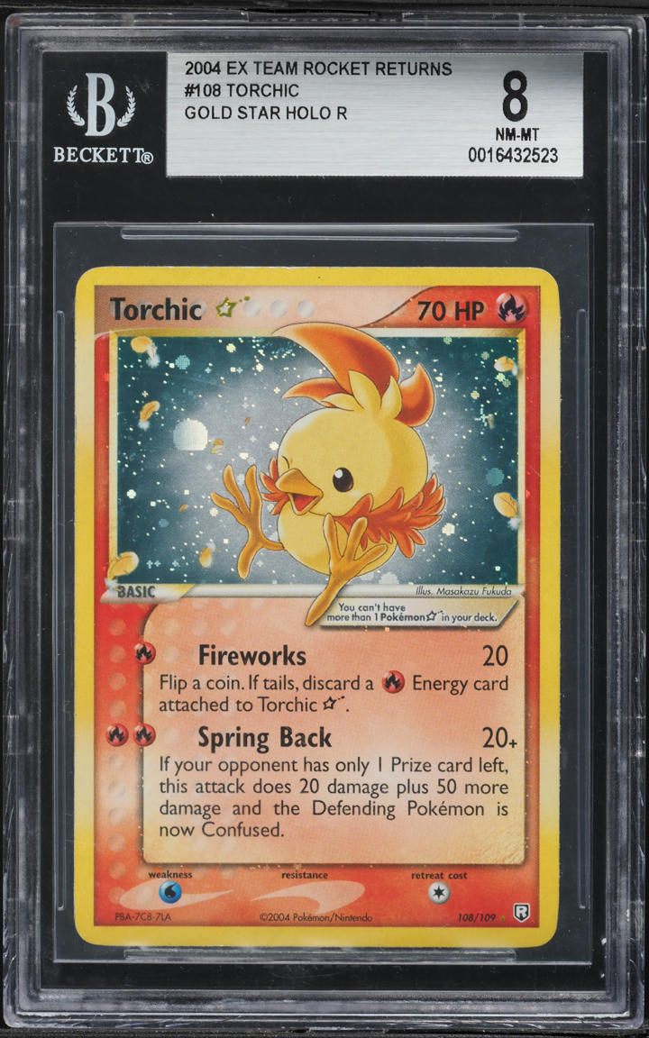 2004 Pokemon EX Team Rocket Returns Holo Torchic Gold Star #108 BGS 8 NM-MT