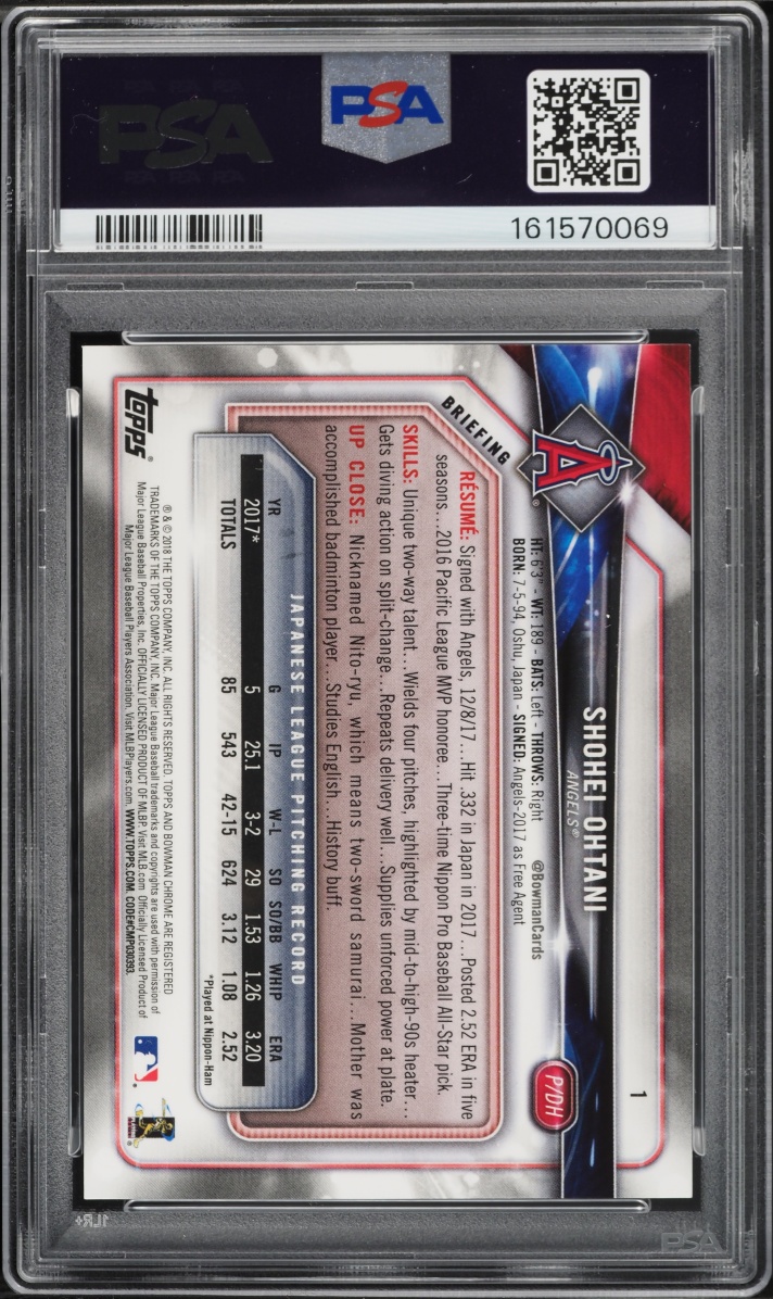 2018 Bowman Chrome Carrying Bag Shohei Ohtani ROOKIE #1 PSA 10 GEM MINT