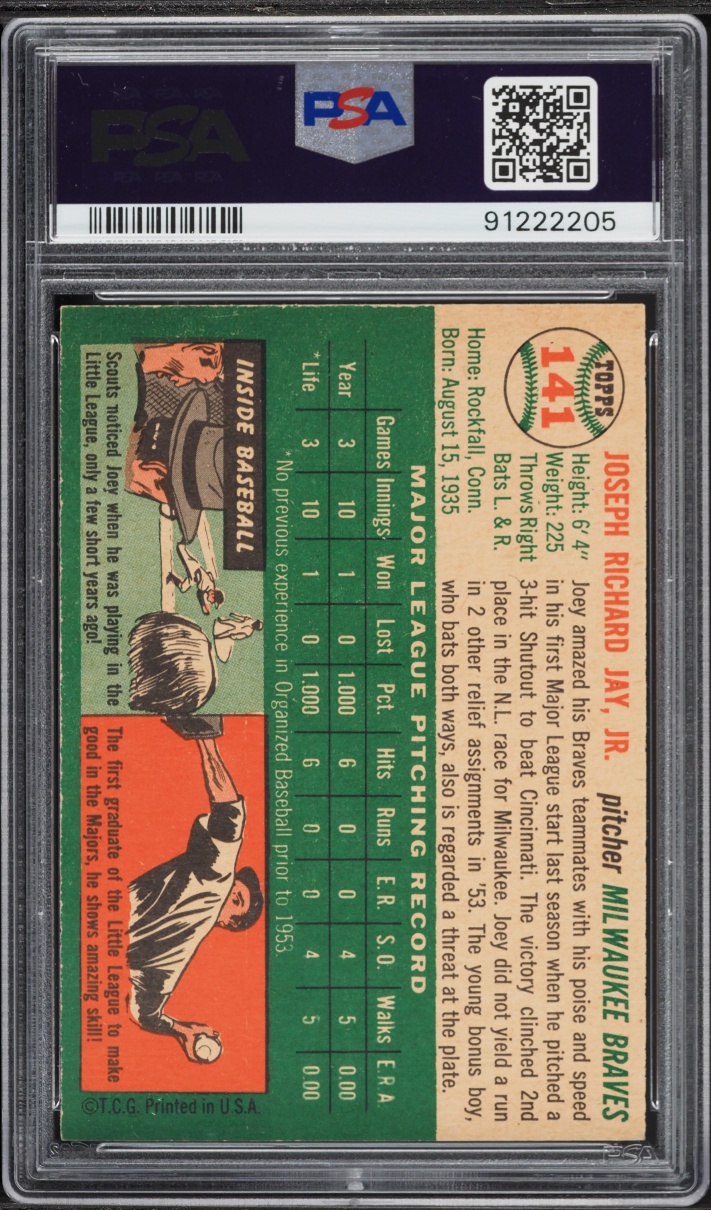 1954 Topps Joe Jay ROOKIE #141 PSA 8 NM-MT