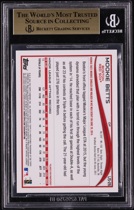 2014 Topps Update Wal-Mart Blue Border Mookie Betts ROOKIE #US26 BGS 9.5 GEM