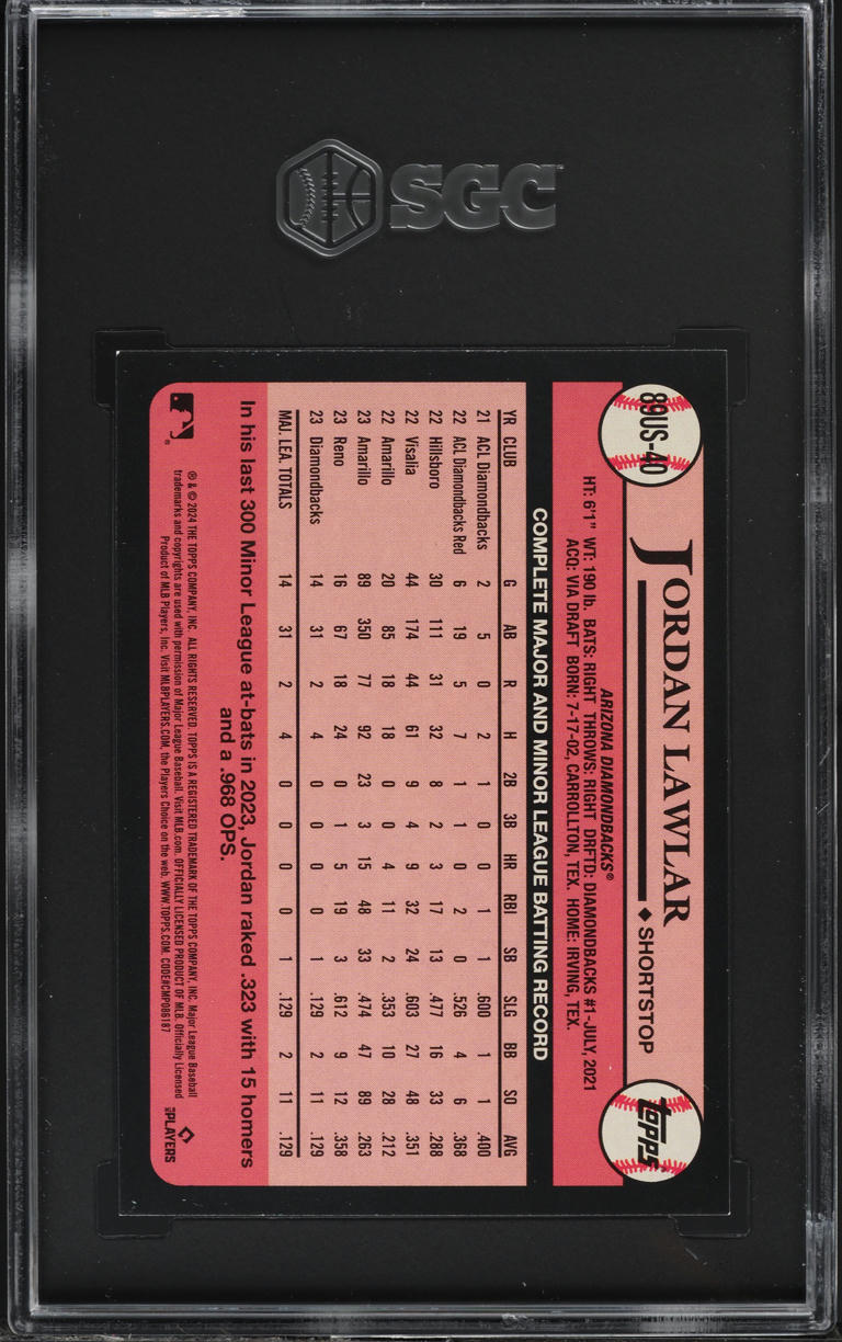 2024 Topps Update '89 Design Jordan Lawlar ROOKIE #89US-40 SGC 9 MINT