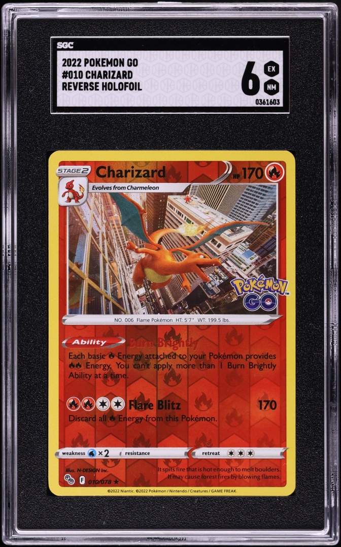 2022 Pokemon Sword & Shield GO Reverse Holo Charizard #010 SGC 6 EXMT