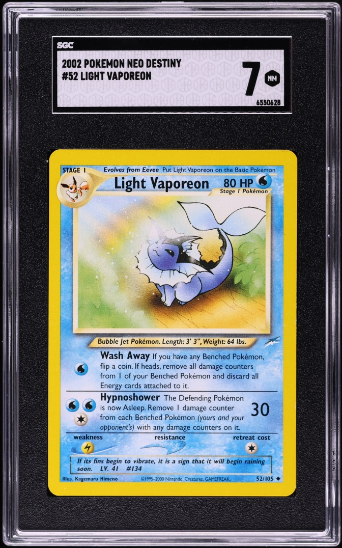 2002 Pokemon Neo Destiny Light Vaporeon #52 SGC 7 NRMT