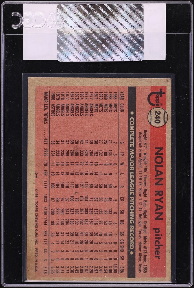 1981 Topps Nolan Ryan #240 CGC AUTH
