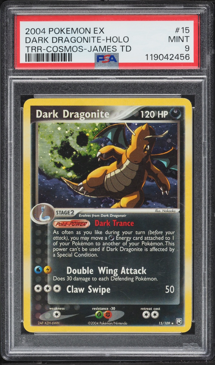 2004 Pokemon EX Team Rocket Returns James Theme Deck Cosmos Holo Dark Dragonite #15 PSA 9 MINT