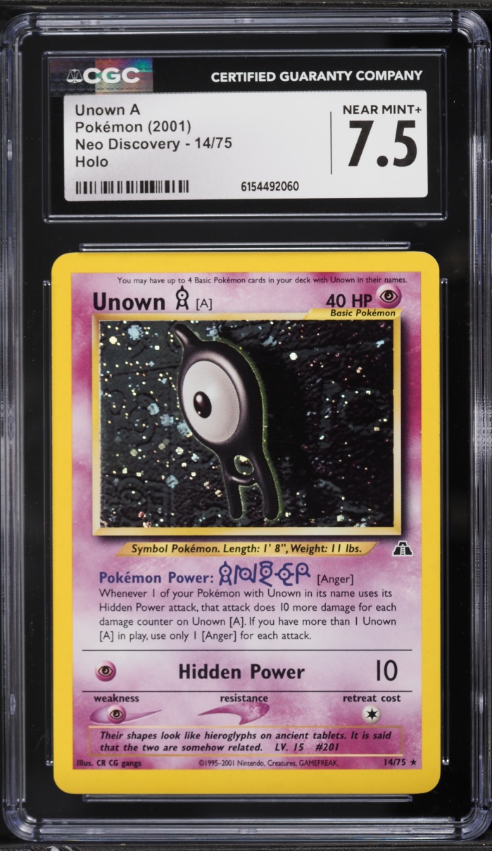 2001 Pokemon Neo Discovery Holo Unown A #14 CGC 7.5 NRMT+
