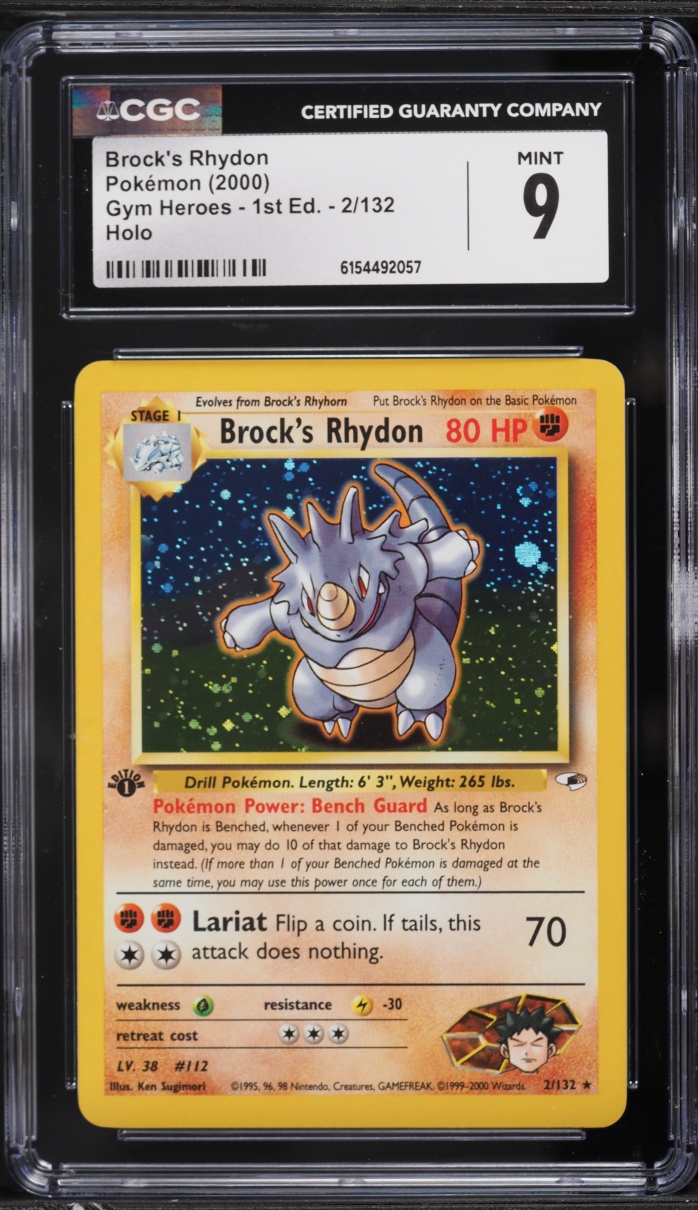 2000 Pokemon Gym Heroes 1st Edition Holo Brock's Rhydon #2 CGC 9 MINT