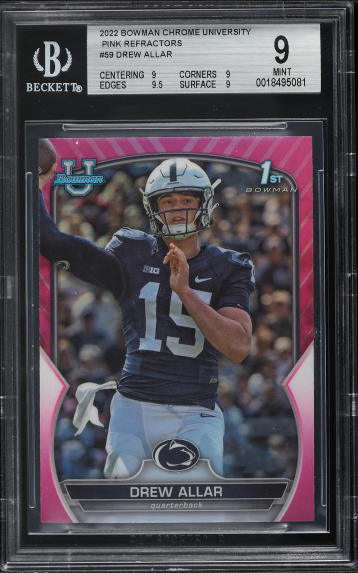 2022 Bowman Chrome University Pink Refractor Drew Allar ROOKIE #59 BGS 9 MINT
