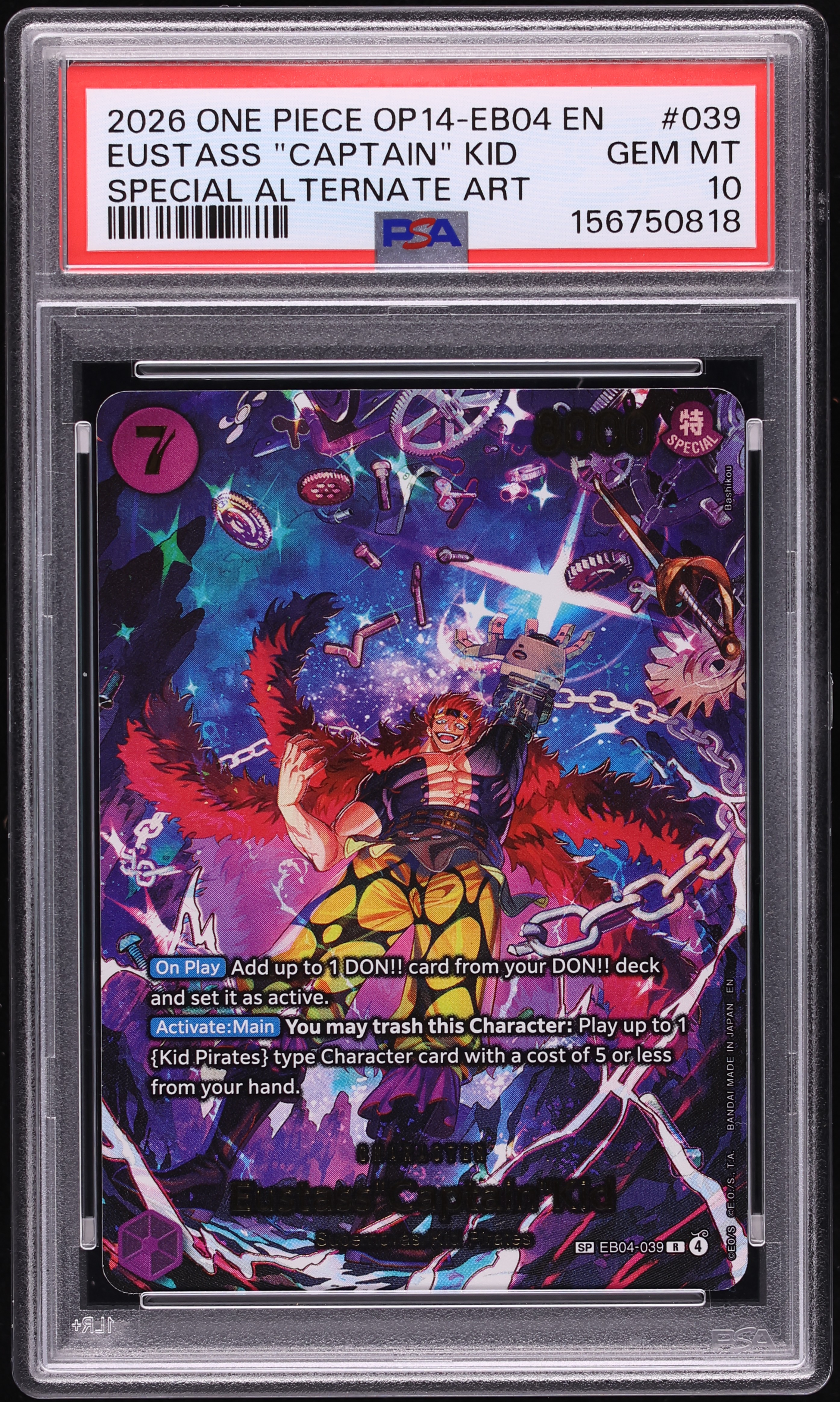 2026 One Piece The Azure Sea's Seven Special Alt Art Eustass Captain Kid #EB04-039 PSA 10 GEM