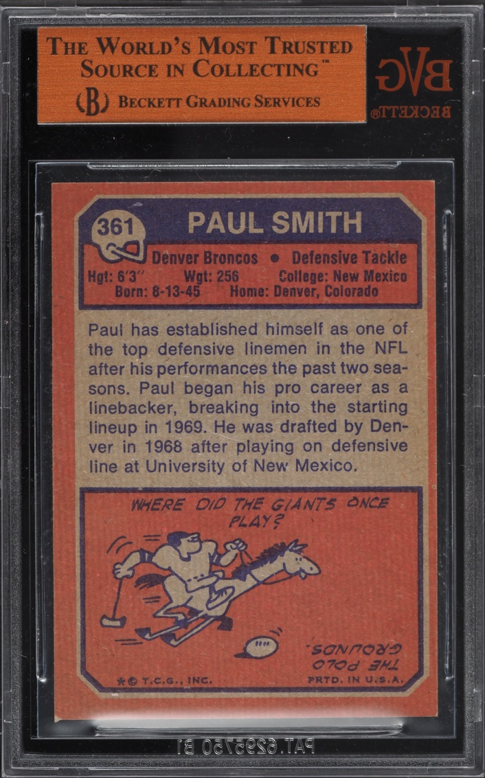 1973 Topps Football Paul Smith #361 BVG 8 NM-MT
