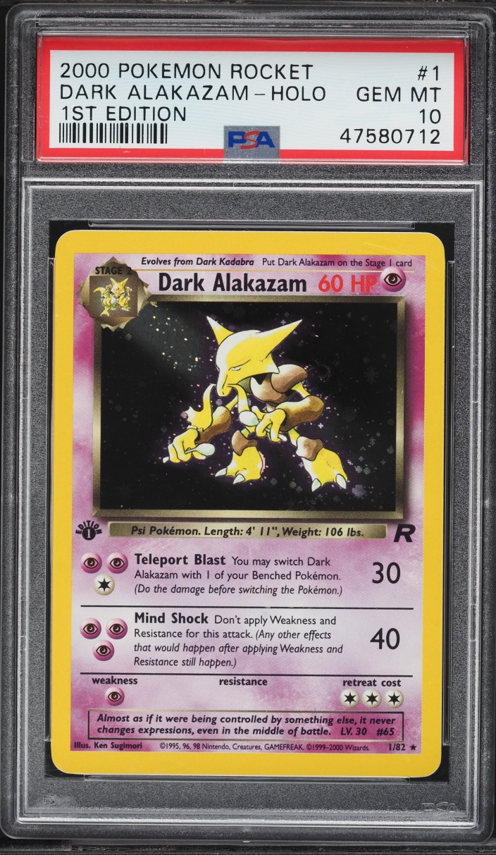2000 Pokemon Team Rocket 1st Edition Holo Dark Alakazam #1 PSA 10 GEM MINT