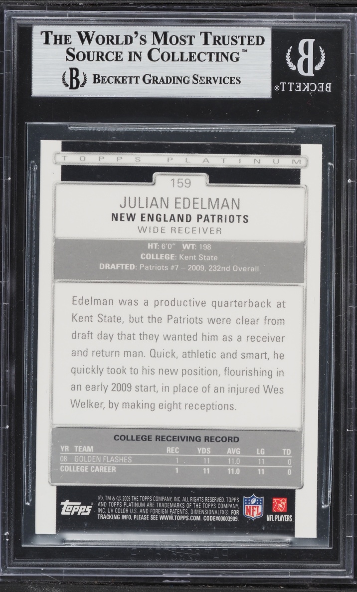 2009 Topps Platinum Julian Edelman ROOKIE #159 BGS 9 MINT