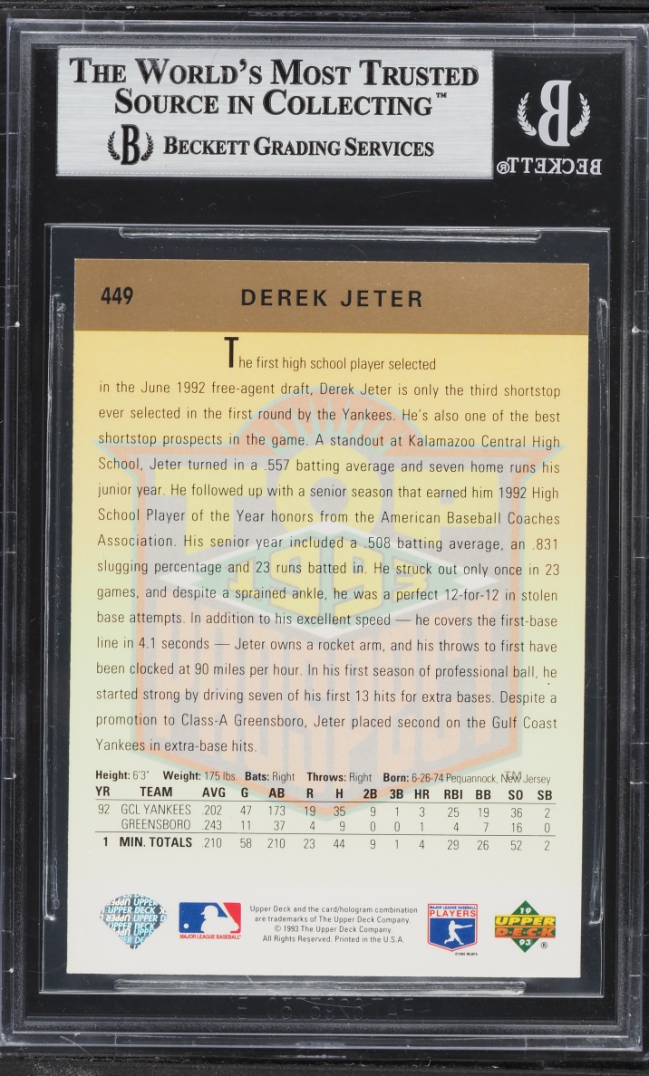 1993 Upper Deck Derek Jeter ROOKIE #449 BGS 9 MINT