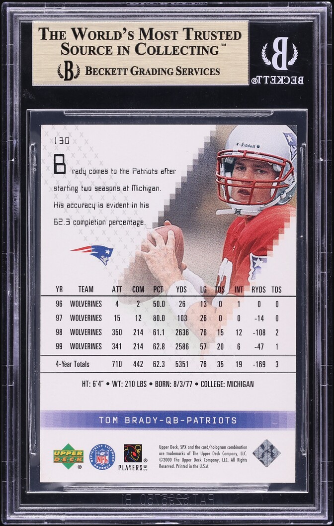 2000 SPx Football Tom Brady ROOKIE /1350 #130 BGS 9.5 GEM MINT
