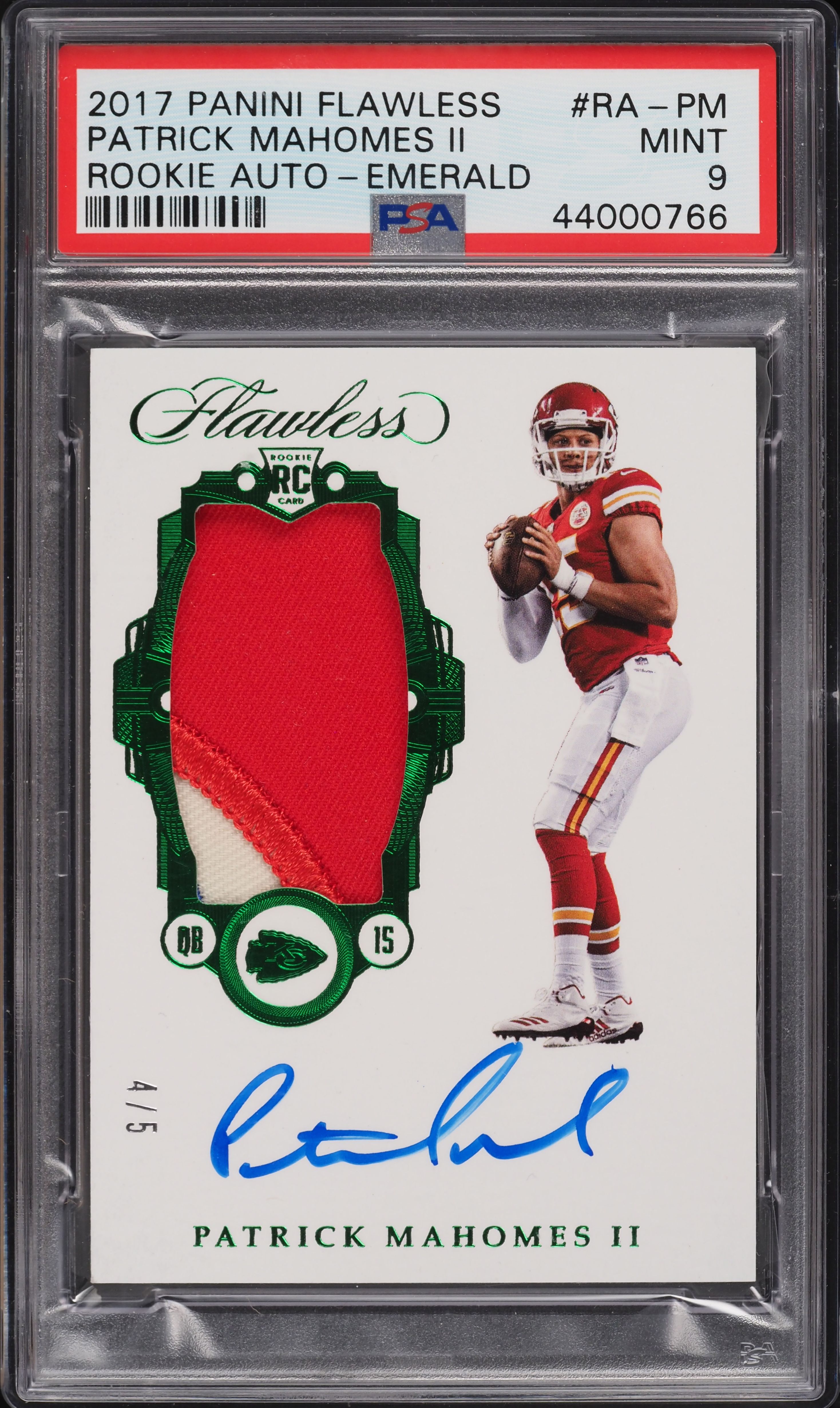 2017 Panini Flawless Emerald Patrick Mahomes II ROOKIE RC PATCH AUTO /5 ...