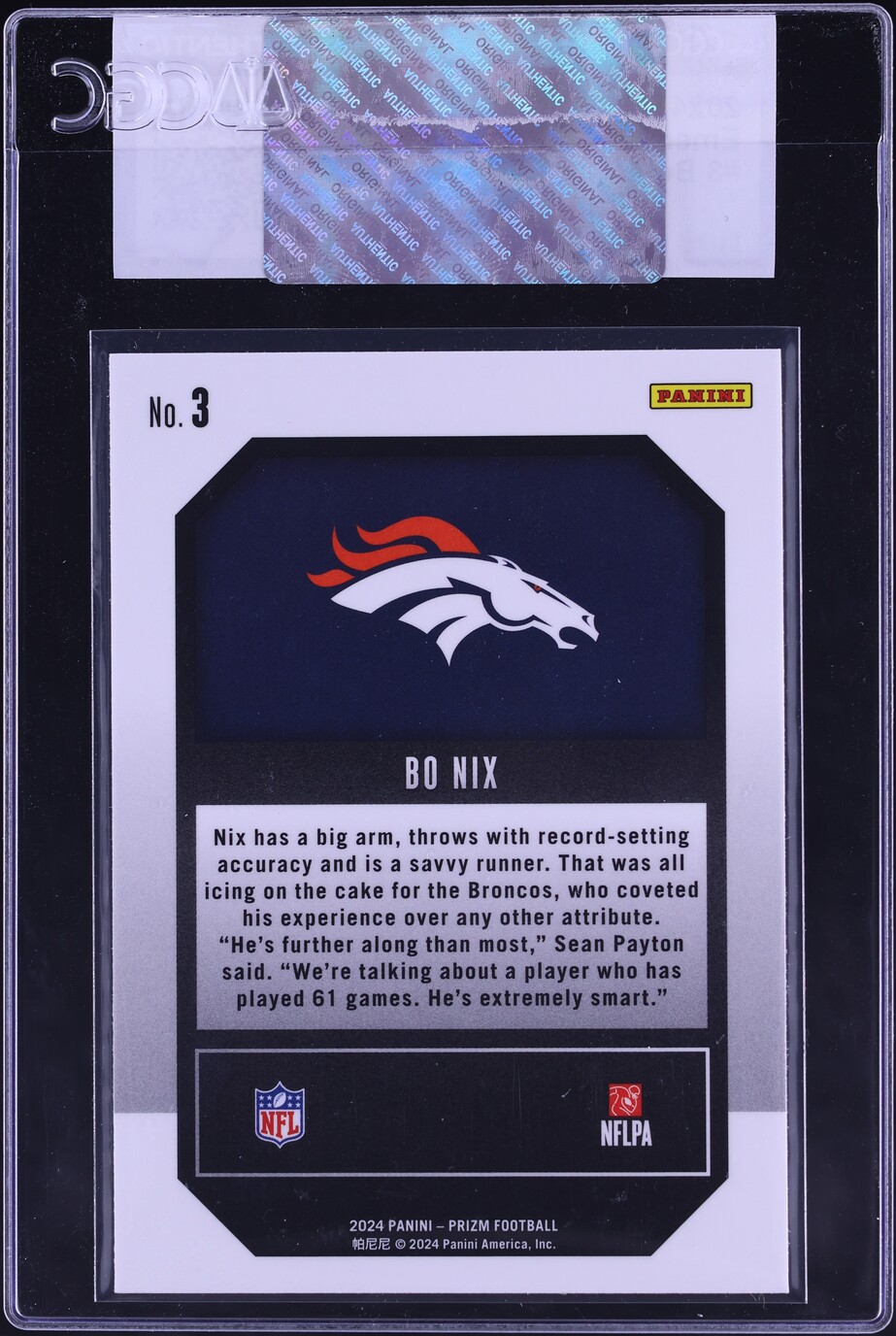 2024 Panini Prizm Emergent Bo Nix ROOKIE #3 CGC AUTH