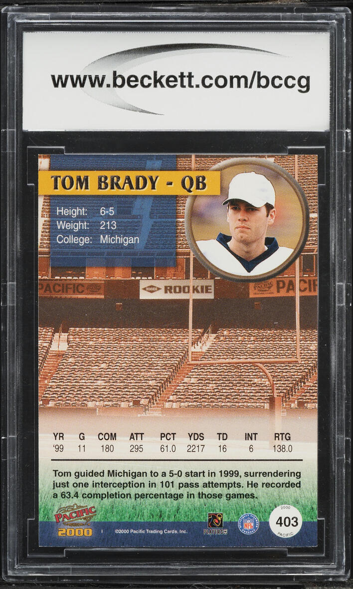 2000 Pacific Football Tom Brady ROOKIE #403 BCCG 10