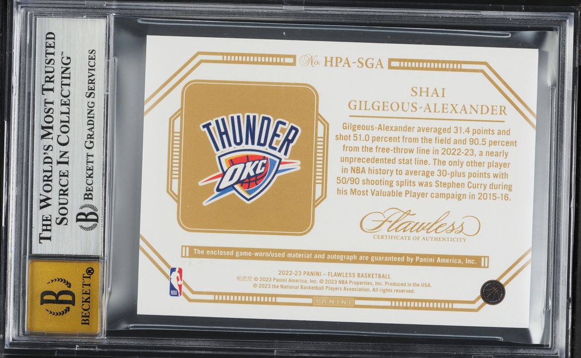 2022 Panini Flawless Horizontal Shai Gilgeous-Alexander PATCH AUTO /25 #HPA-SGA BGS 8.5 NM-MT+ - Photo 2