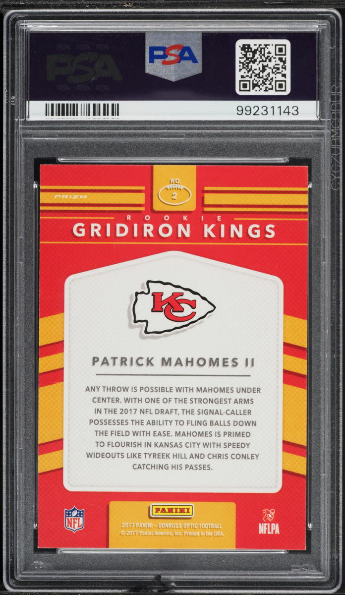 2017 Donruss Optic Gridiron Kings Patrick Mahomes II ROOKIE #2 PSA 9 MINT