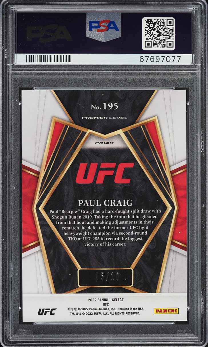 2022 Select UFC Premier Level Gold Prizm Paul Craig ROOKIE /10 #195 PSA 10 GEM