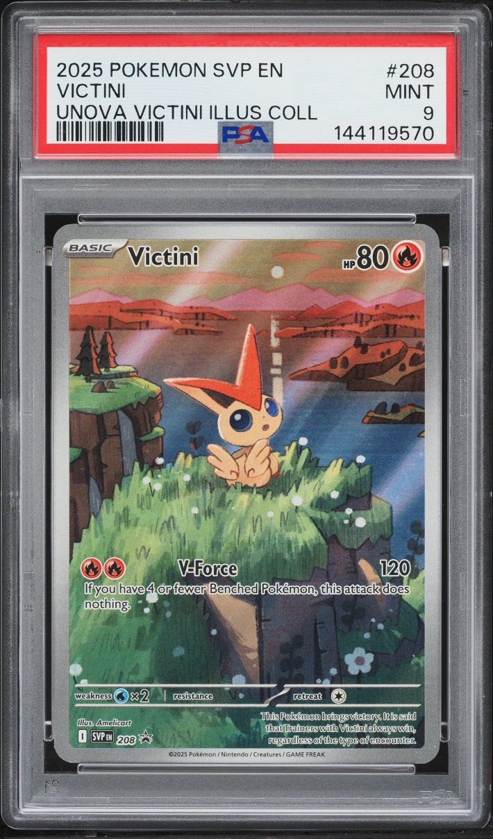 2025 Pokemon Scarlet & Violet Promo Unova Illustration Full Art Victini #208 PSA 9 MINT